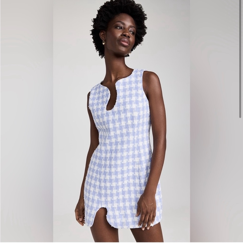 Amanda Uprichard Blue and White Puzzle Piece Dress